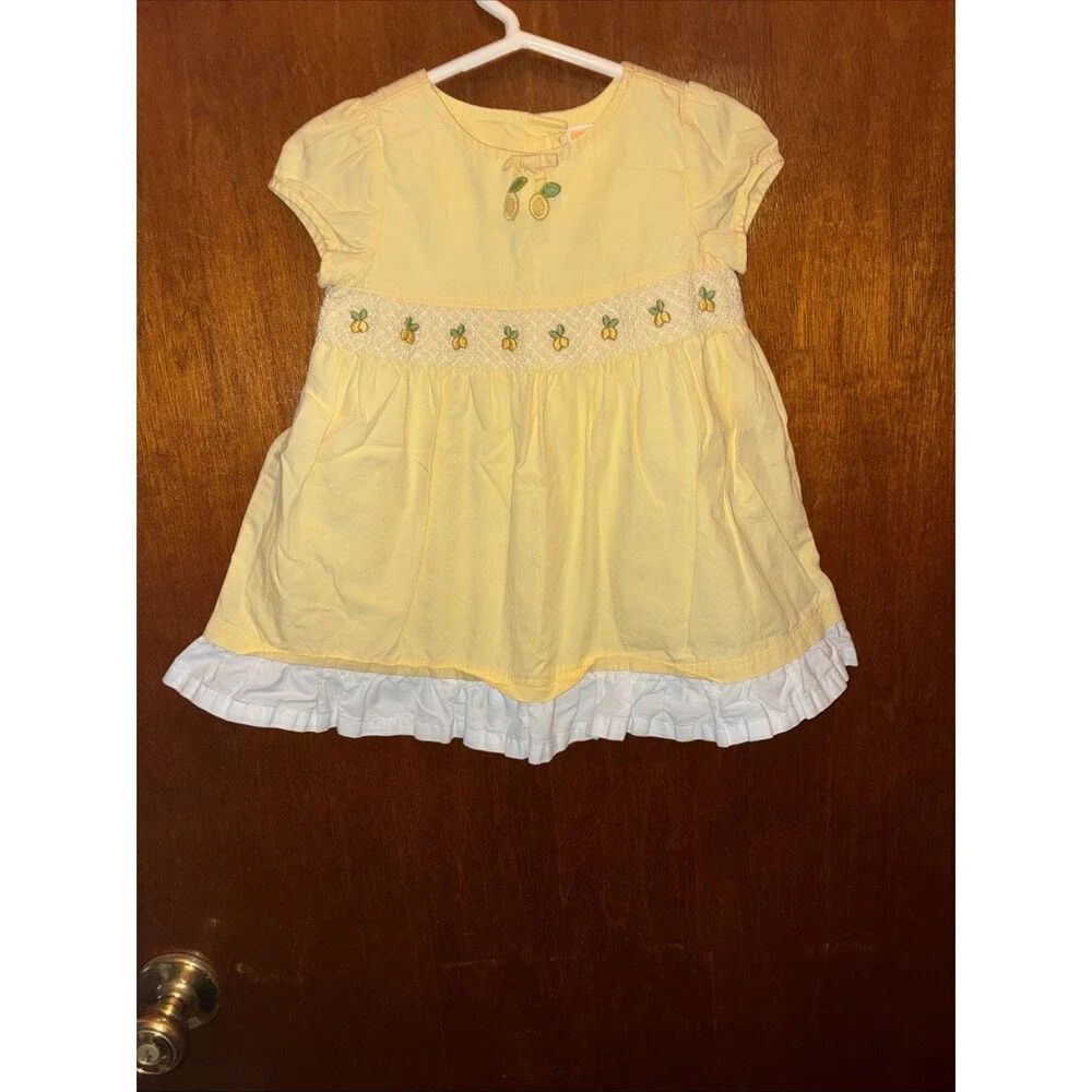 VTG Gymboree Girls Yellow Lemon Dress Size 6-12 Months Smocked HTF